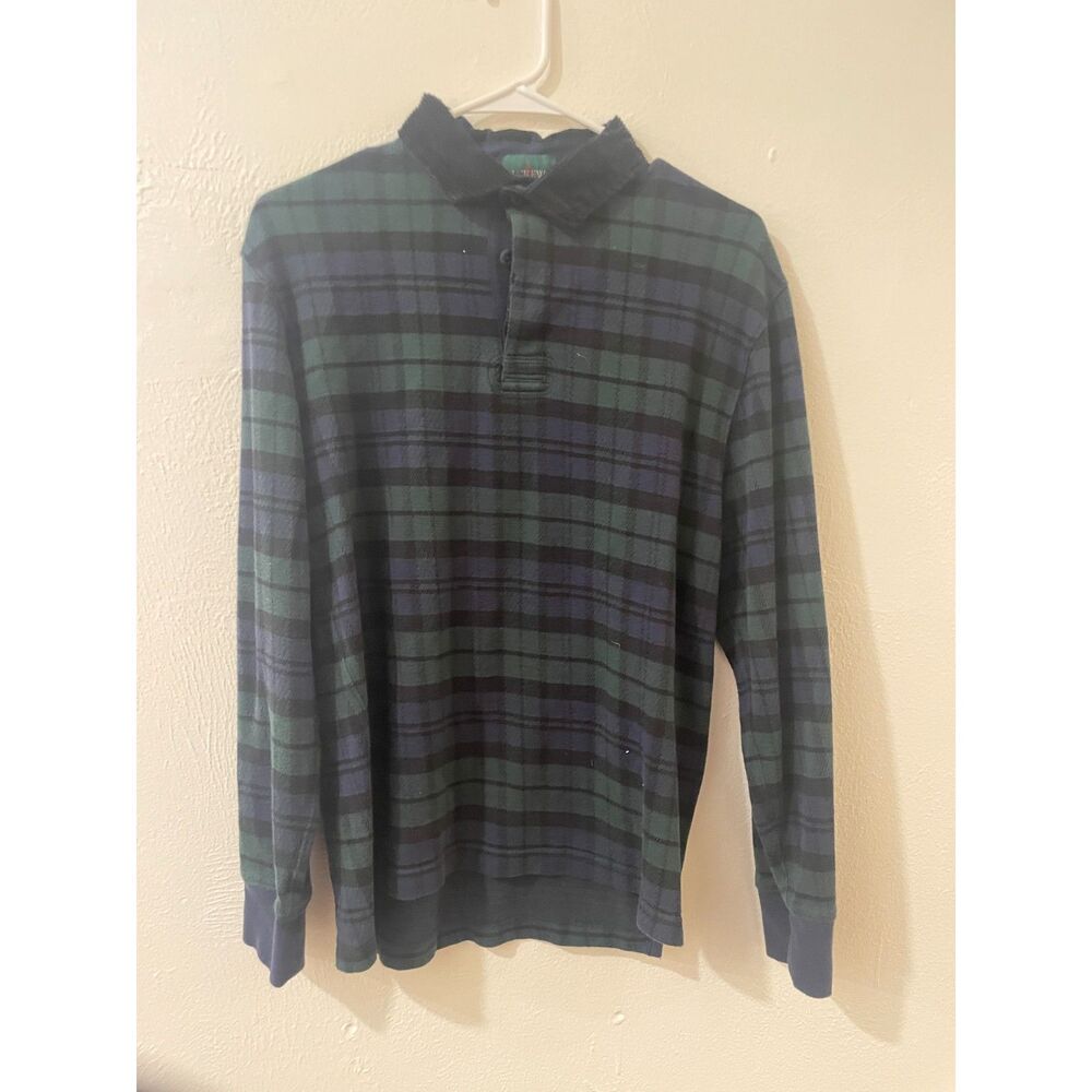 J. Crew Plaid Rugby LS Polo, Corduroy Collar - Mens Small - NWOT